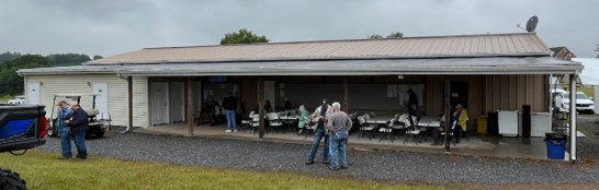 Shooters and visitors gathered on the Homegrounds clubhouse porch